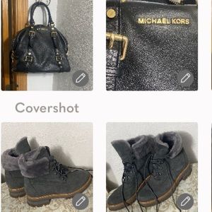 Timberland🤍Fuzzy🥾8.5+MK🖤leather👜 bag 10Dx11Wx5D